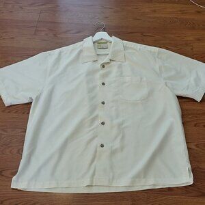 Cubavera Men's Shirt XL Linen Rayon Beige Cream Relaxed Short Sleeve Pocket